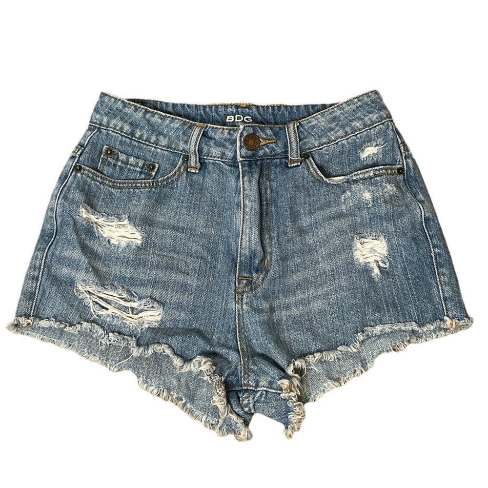 BDG Urban Outfitters Womens High-Rise Dree Cheeky Shorts Sz 26 Raw Hem Distress
